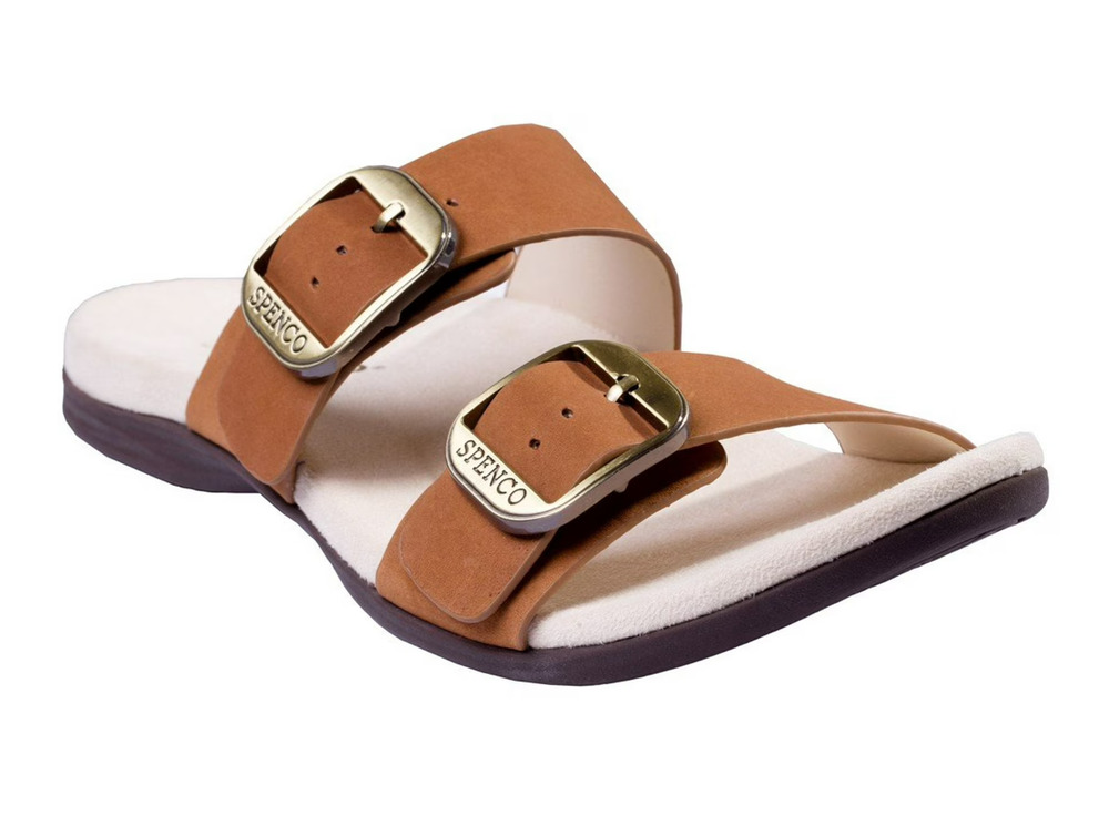 Spenco Womens Vista Slip On Sandals Size 7.5 Tan Saddle Leather APMA Comfort NIB
